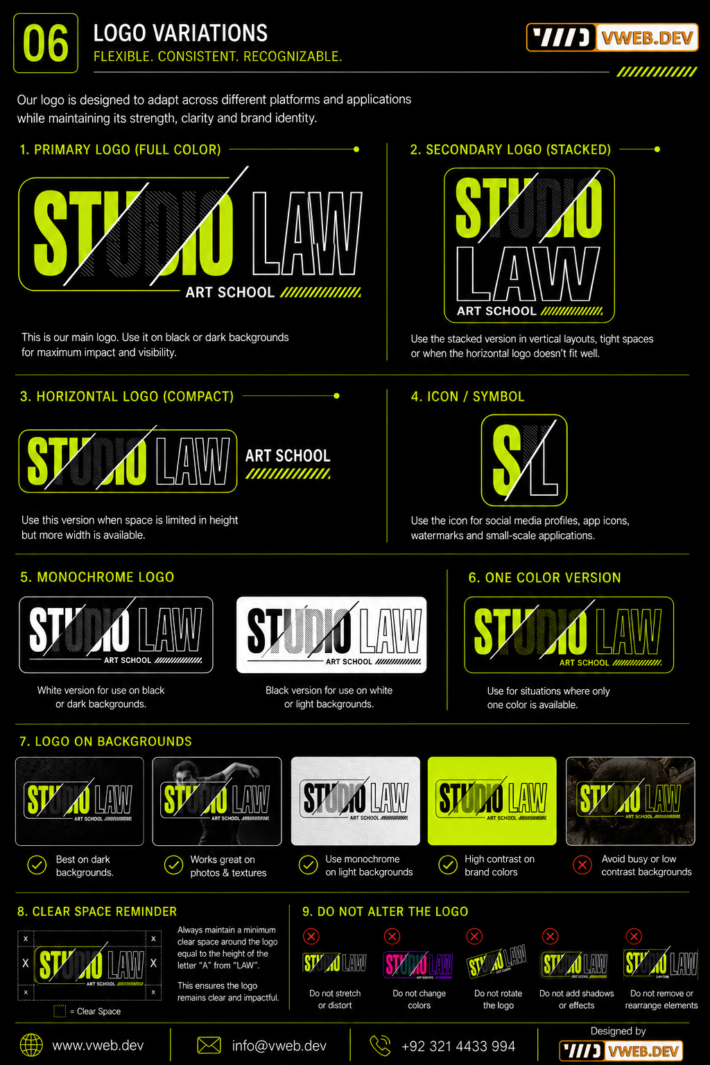 Studio Law Art School Identity — One mark across every format