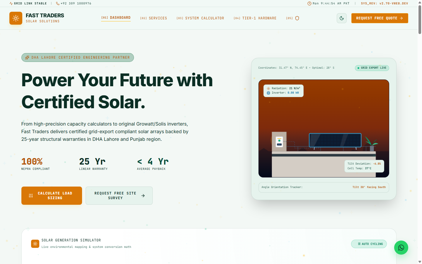 Fast Traders & Solar Solutions web application interface