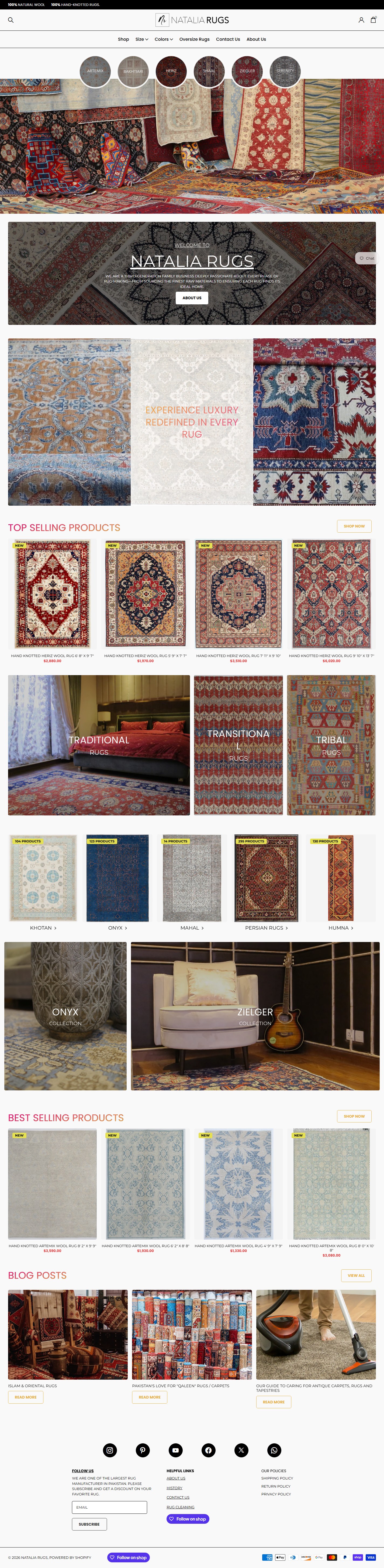 Natalia Rugs desktop website view