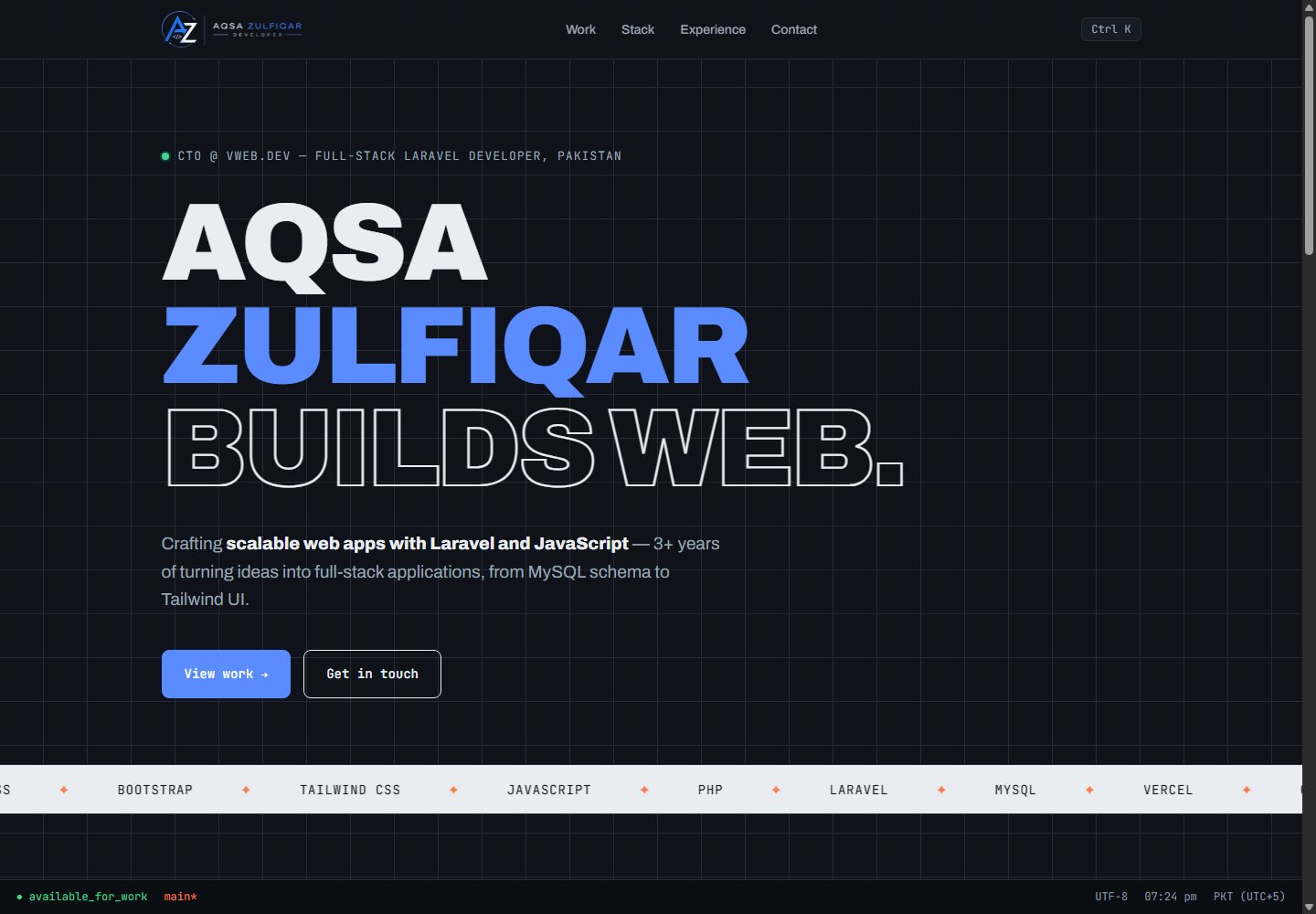 Aqsa Zulfiqar desktop website view