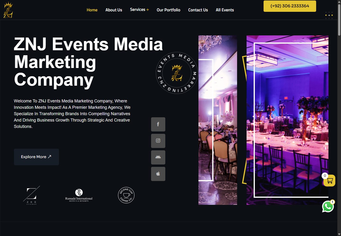 ZNJ Events full website preview