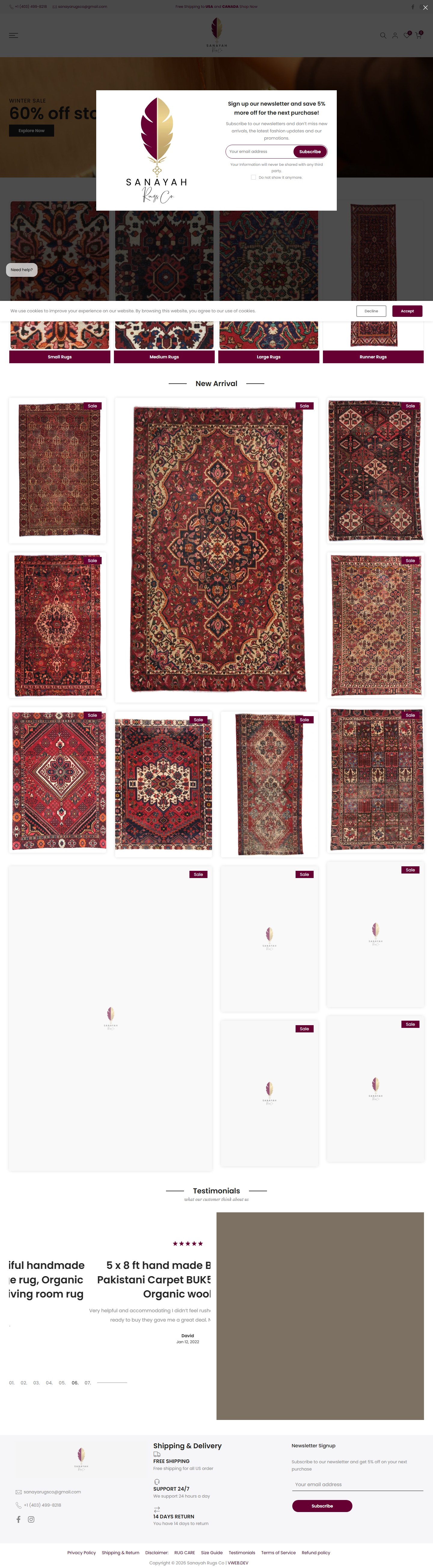 Sanayah Rugs Co. full homepage screenshot